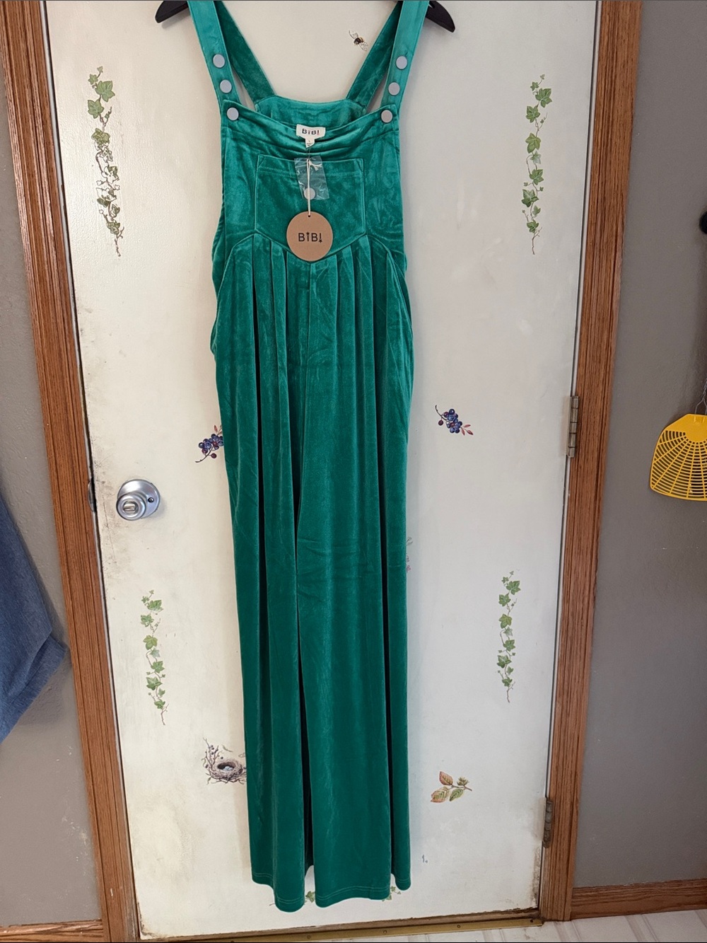 BiBi Teal Green Velvet Maxi Pinafore pantsuit